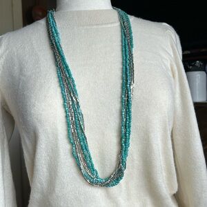Lucky Brand long 10 strands turquoise and silver  beads